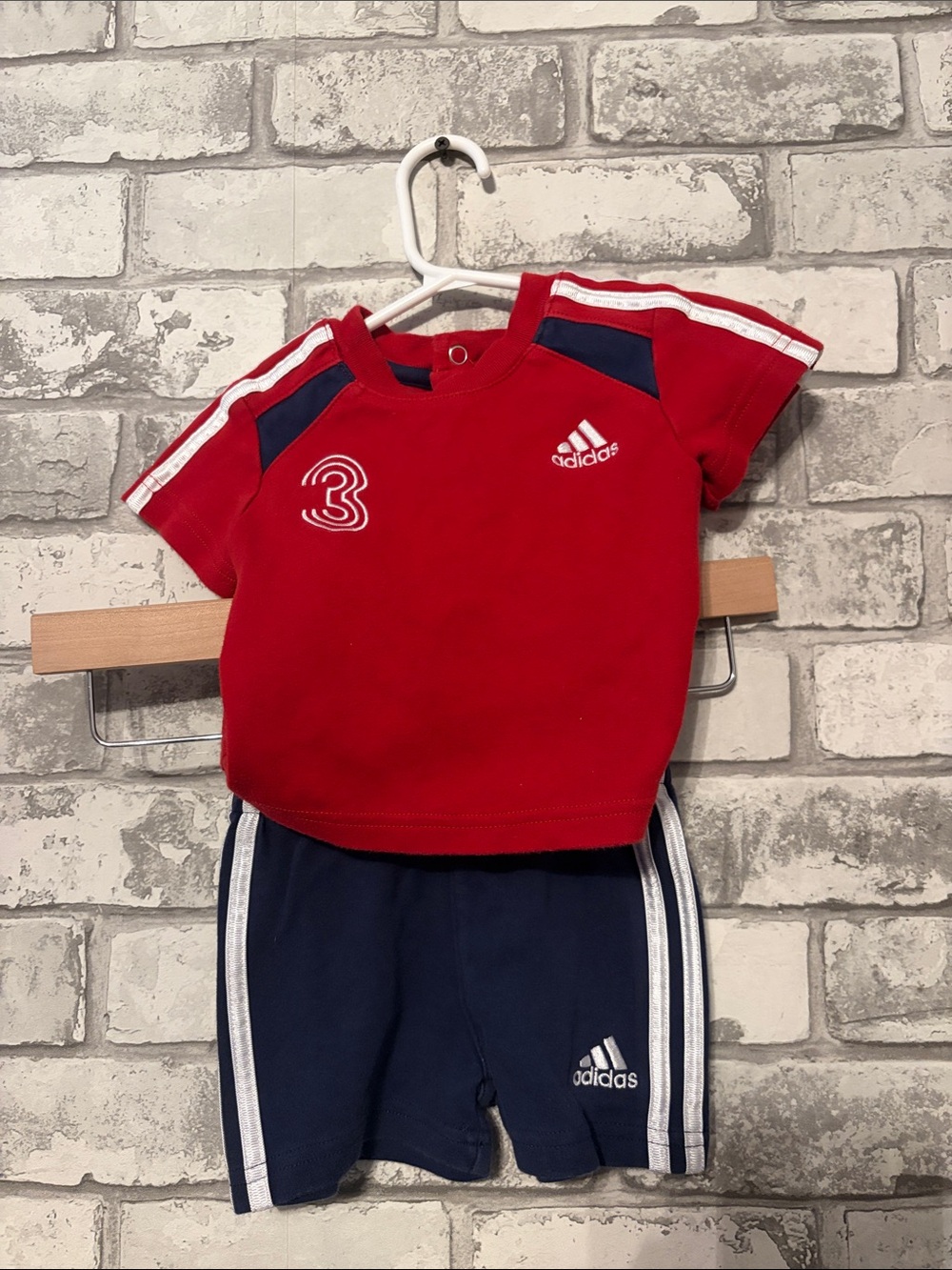adidas Red and Navy Short Sleeve Tee and Shorts Set